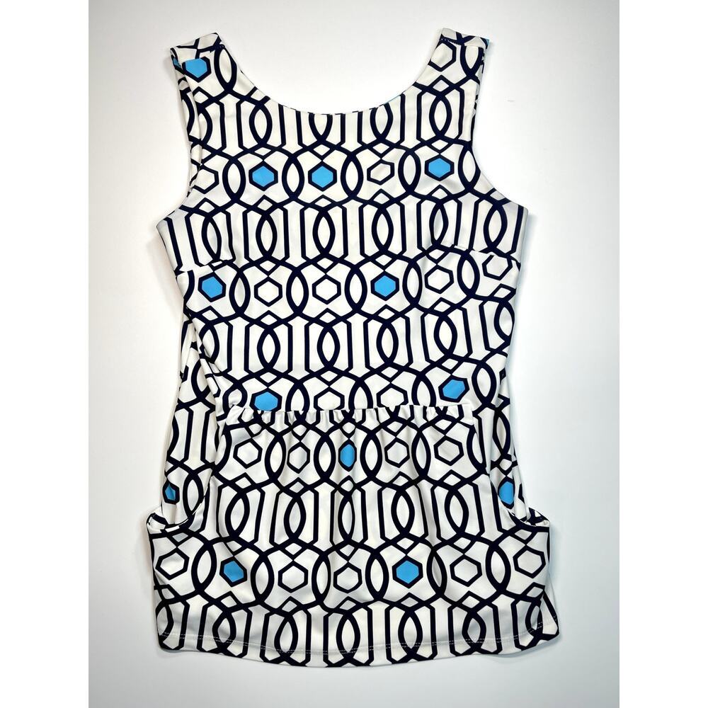 Jude Connally Sz S Graphic Print Peplum Top Stretch Career Casual Preppy Classic - Picture 3 of 9